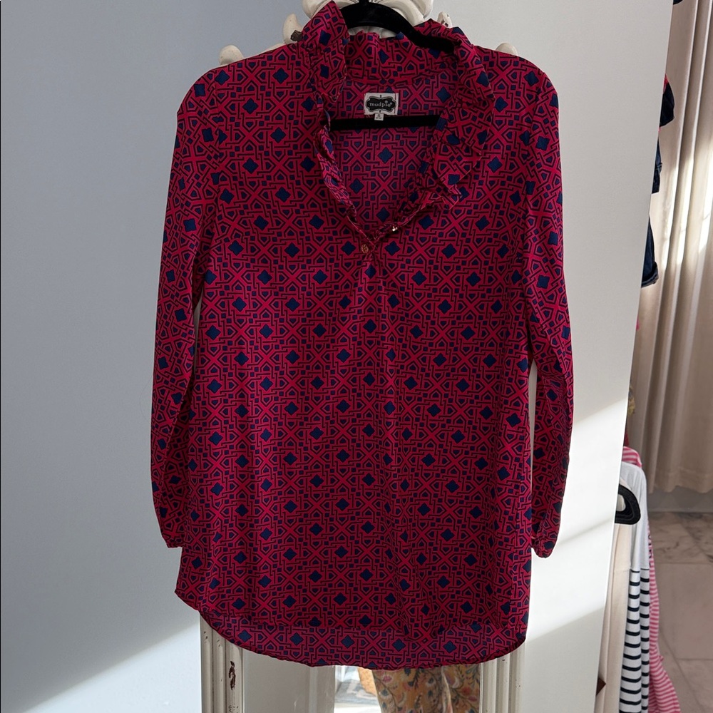 Mud Pie Red and Blue Patterned Blouse